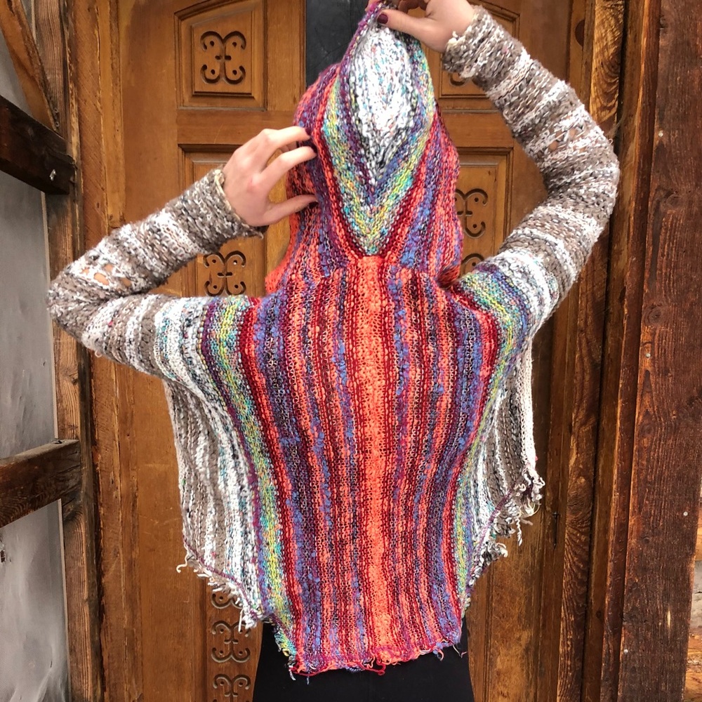 Free People - Colorful Knit Hooded Sweater. Size XS.